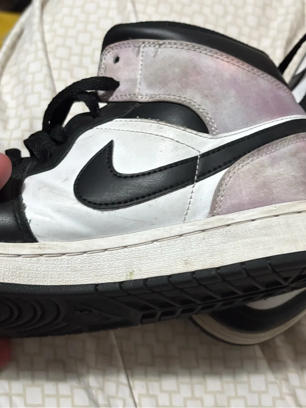 Jordan 1 Mid Women's Black White Pink Tie-Dye Sneakers